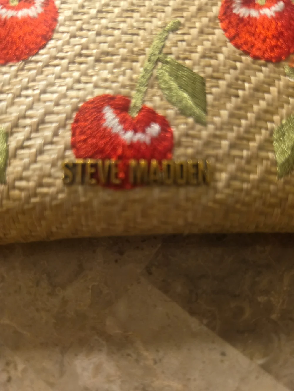 Steve Madden Red Cherry Straw Wristlet Clutch
